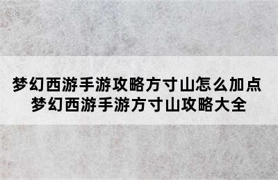 梦幻西游手游攻略方寸山怎么加点 梦幻西游手游方寸山攻略大全